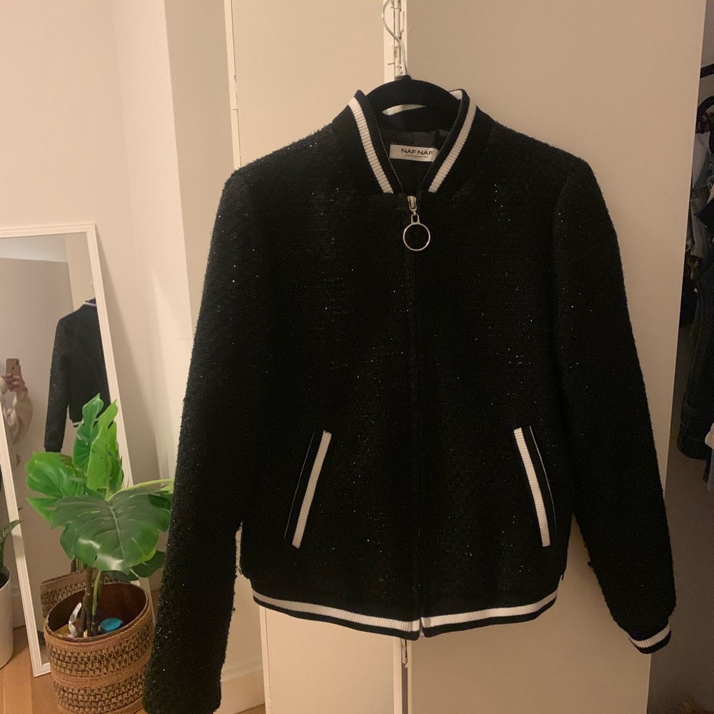 Black sparkly bomber jacket